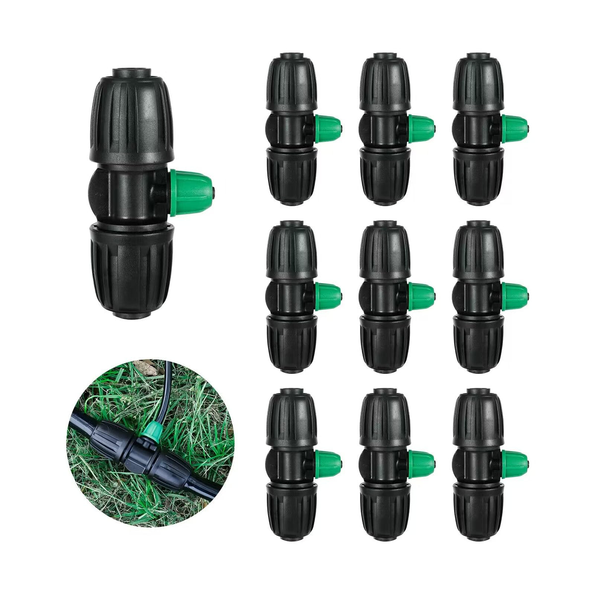 NRWRTY lock-barbed tee ready for 1/2in to 1/4in irrigation with leak-resistant fit