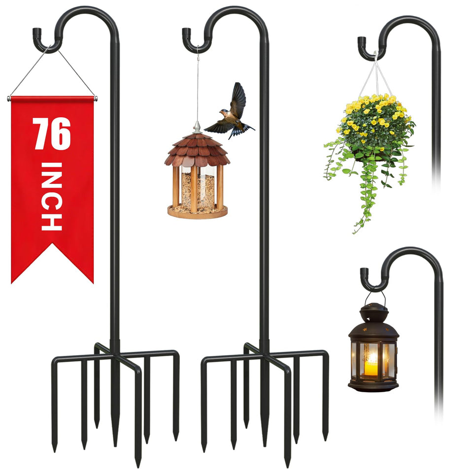 NSITEHALO 2-Pack 76-Inch Shepherds Hook base provides sturdy support for hanging items.