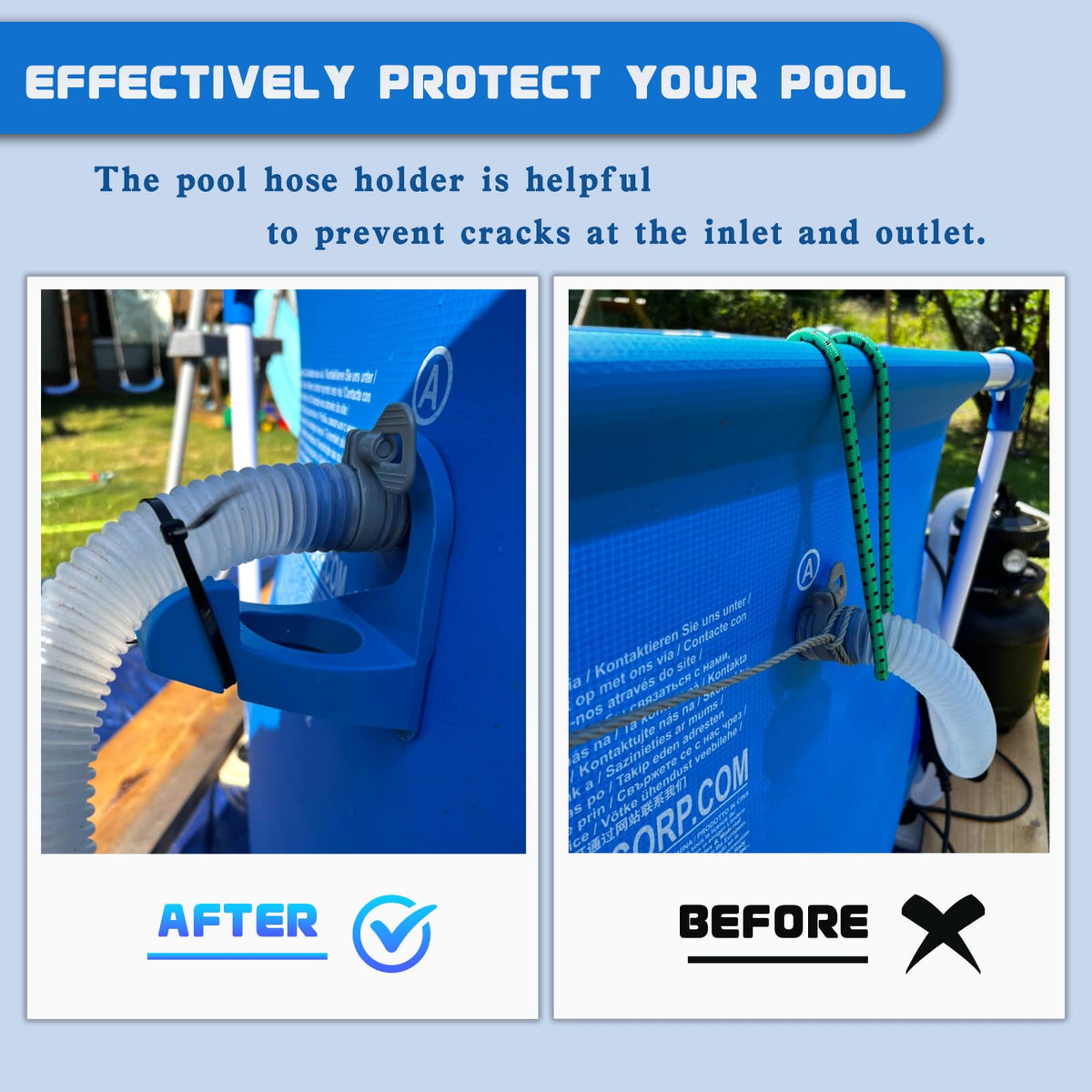 Nsxc pool hose holder rounded-arch design avoids wall damage.