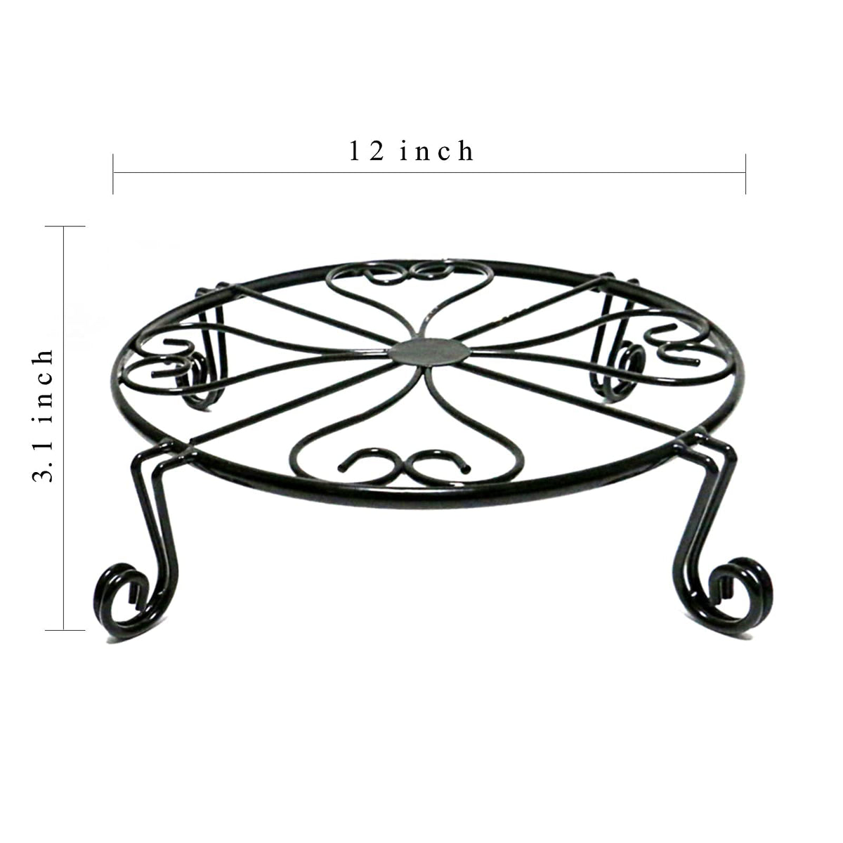 NSYOOMH 12in black metal plant stand front view showing double legs
