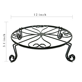 NSYOOMH 12in black metal plant stand front view showing double legs