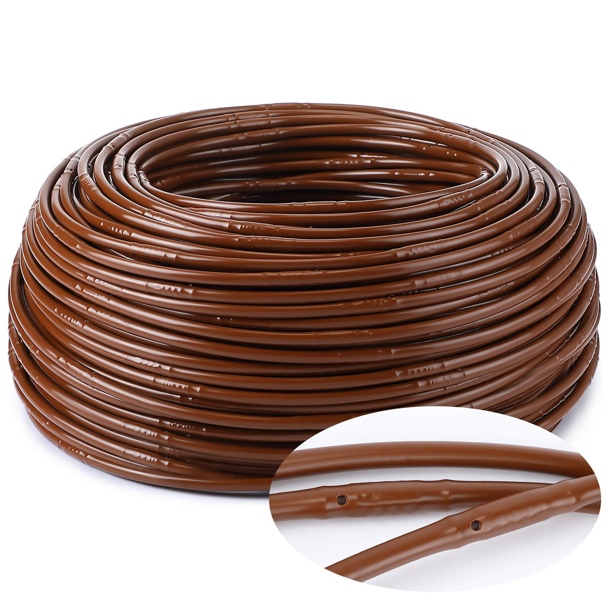 Nuanchu 492 ft drip tubing with emitters for precise root-zone watering.