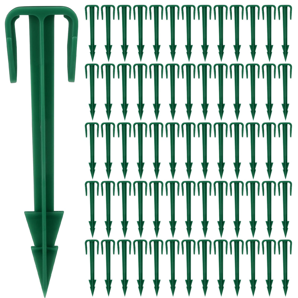 Nuanchu biodegradable garden stakes bulk pack securing landscape fabric in a lush lawn.
