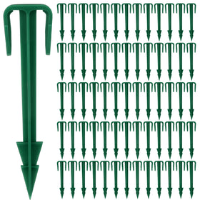 Nuanchu biodegradable garden stakes bulk pack securing landscape fabric in a lush lawn.