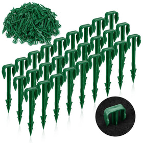 Nuanchu biodegradable stakes 4-inch green pack securing landscape fabric safely.
