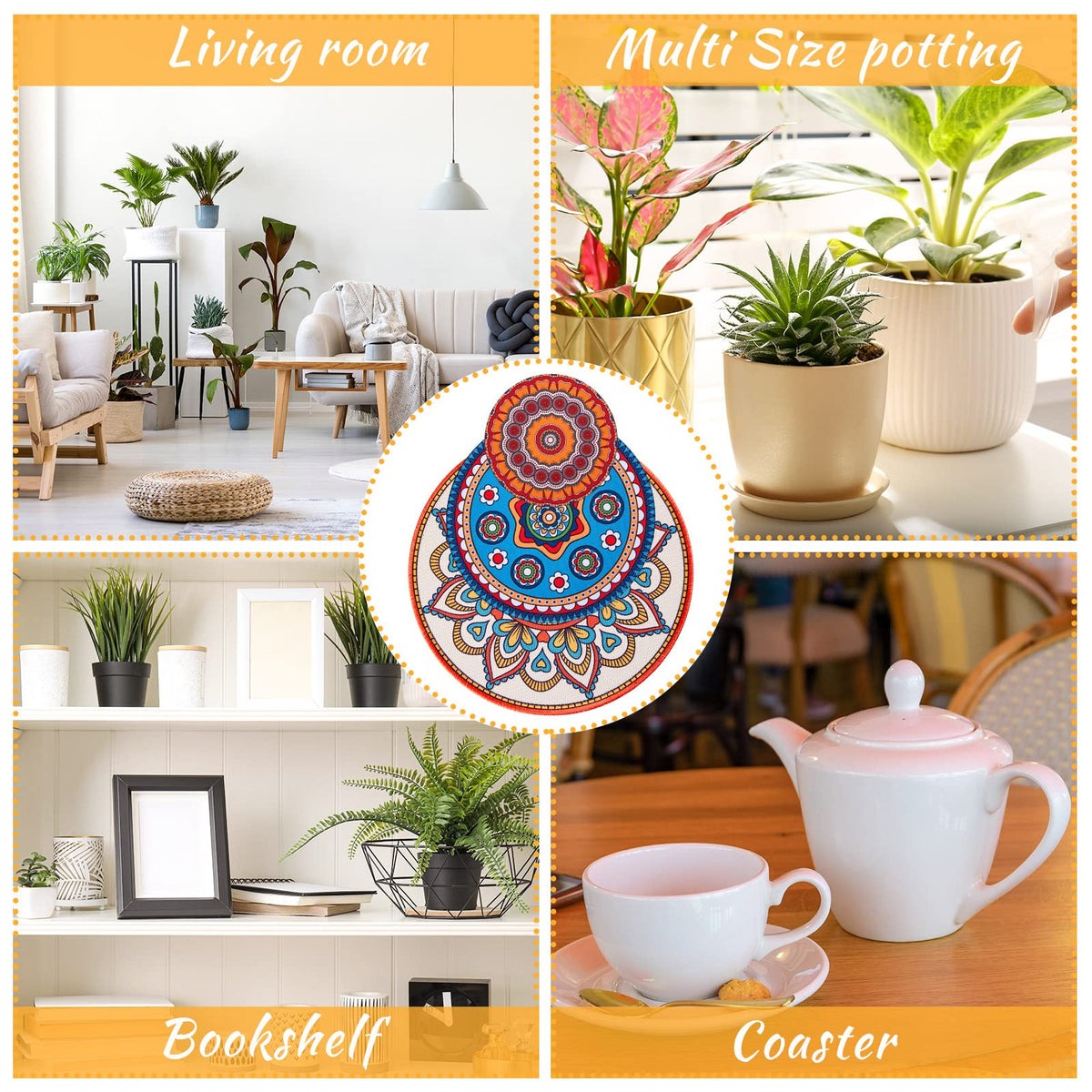 Nuanchu boho plant pot mat suitable for indoor and outdoor use.
