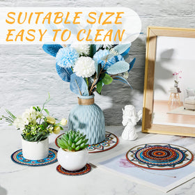 Nuanchu plant pot mat on table showing non-slip grip.