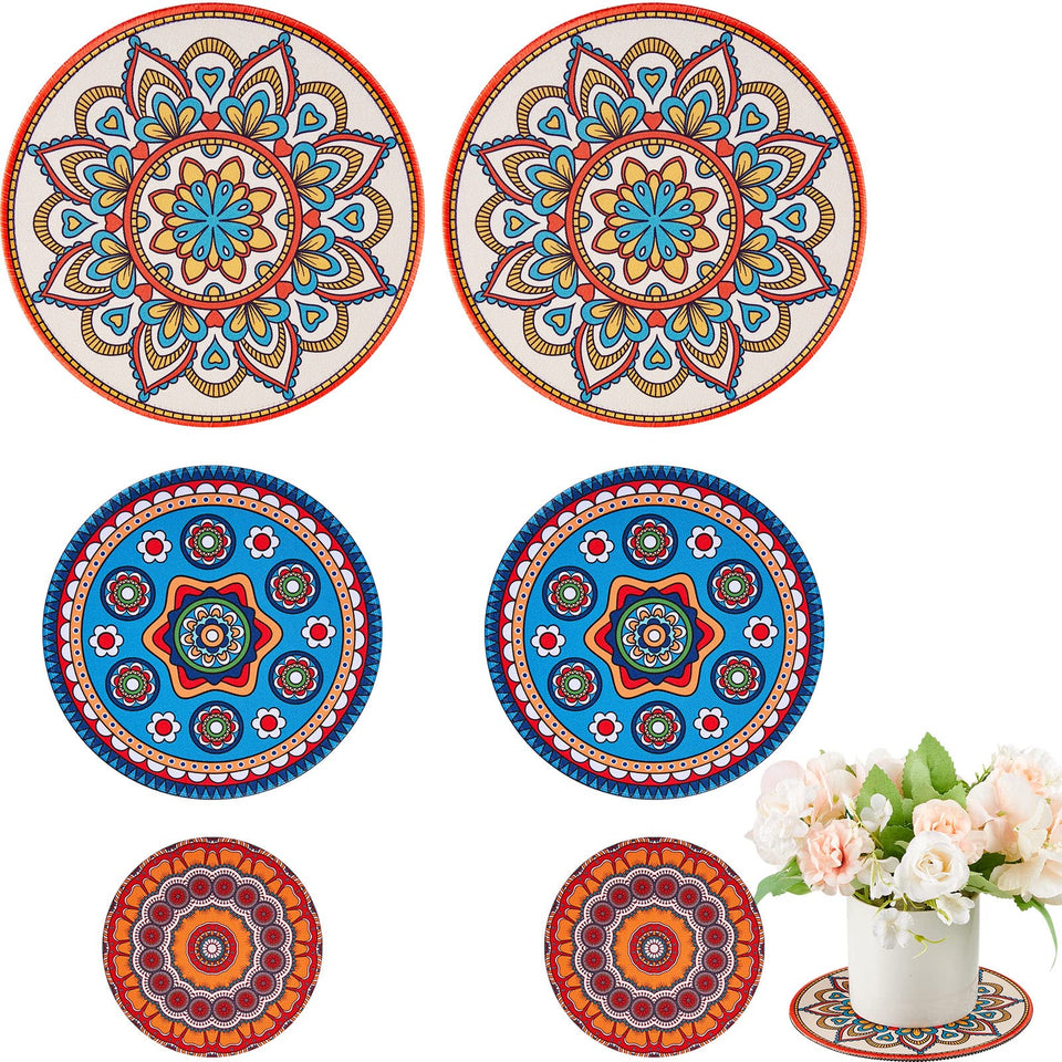 Nuanchu boho plant pot mat with rubber back protecting surfaces.