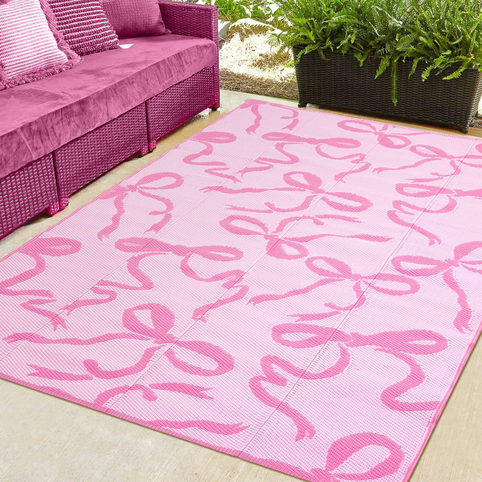 Nuanchu pink bow outdoor rug 5x8 ft provides barefoot comfort on patios