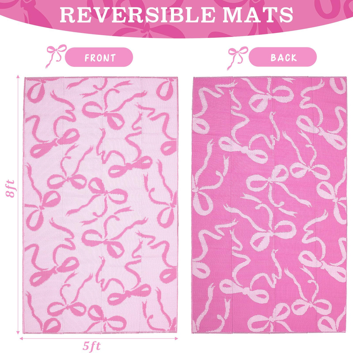 Nuanchu plastic straw rug pink bow design for quick clean outdoor spaces