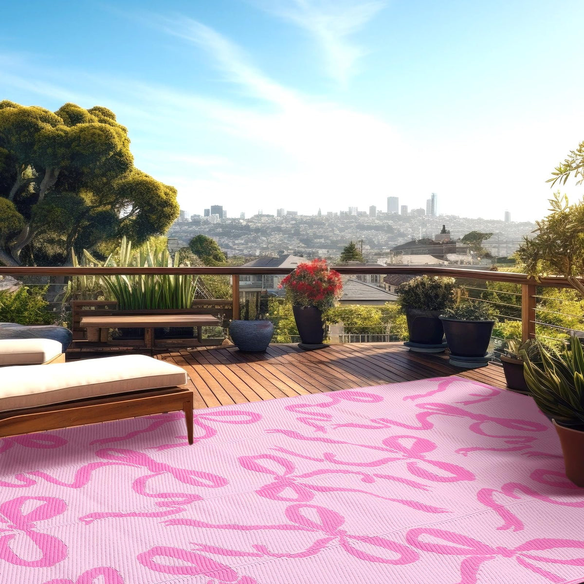 Nuanchu UV coated rug pink decor that resists fading in sun