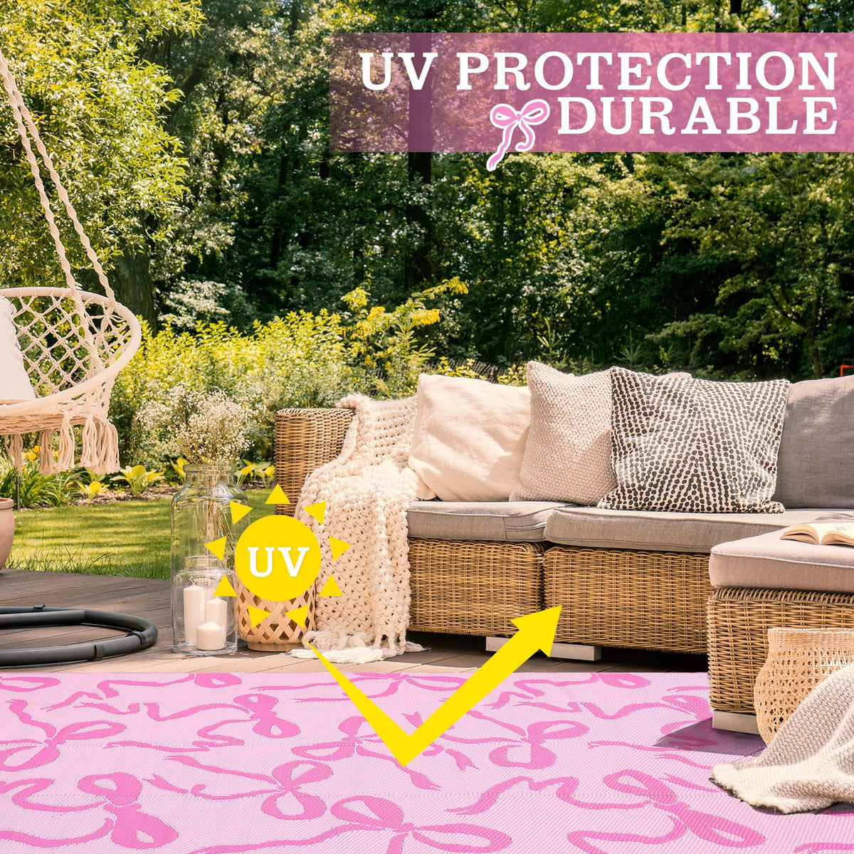 Nuanchu waterproof rug pink bow for rain friendly outdoor setups