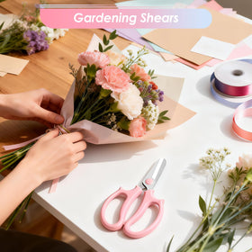 Nuepuxo flower scissors handle closeup—ergonomic grip for comfortable pruning.