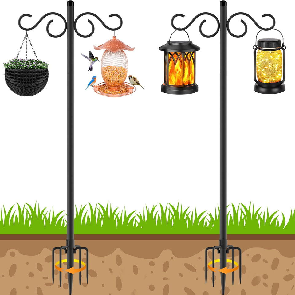 NUERPO 80 inch adjustable shepherd hook with two arms for versatile garden hanging