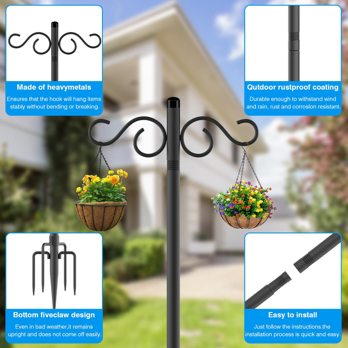 NUERPO sturdy garden hook complements patios with reliable outdoor accents