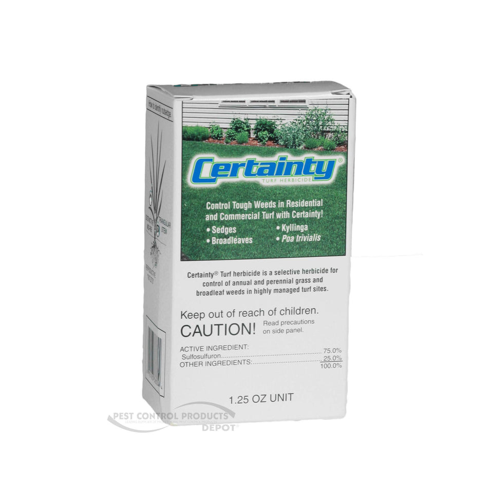 Nufarm Certainty Turf Herbicide bottle for selective lawn weed control.