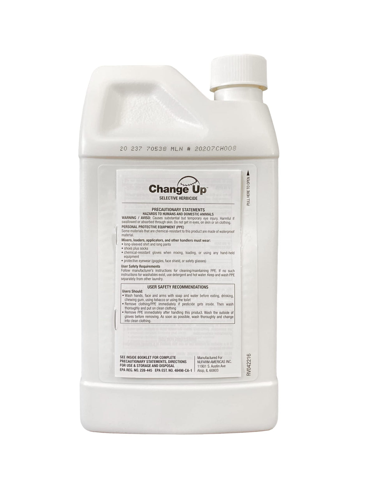 Nufarm Change Up label closeup highlighting active ingredients and usage rates