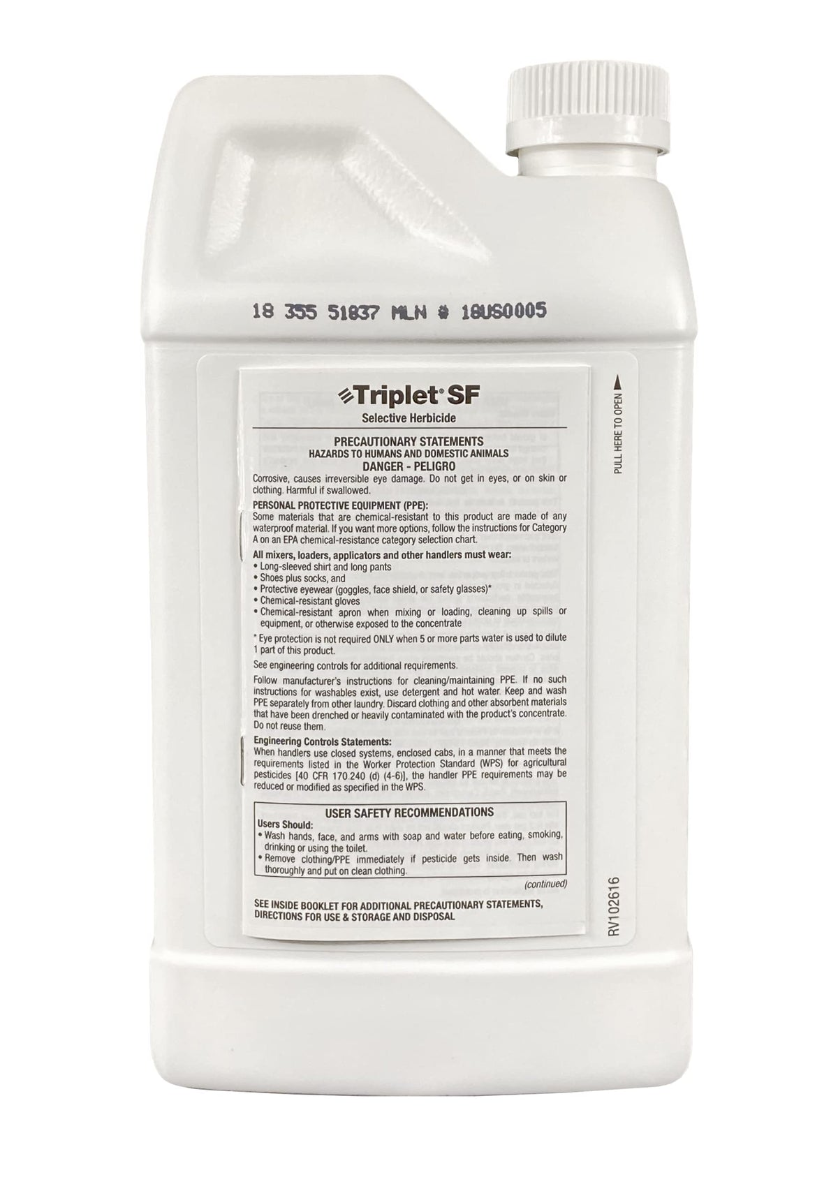 Nufarm Triplet SF bottle label close-up with flexible rate guidance