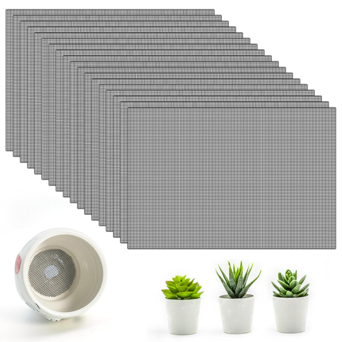 Nufiwra flower-pot mesh pad covers pot bottom for better drainage and soil retention.