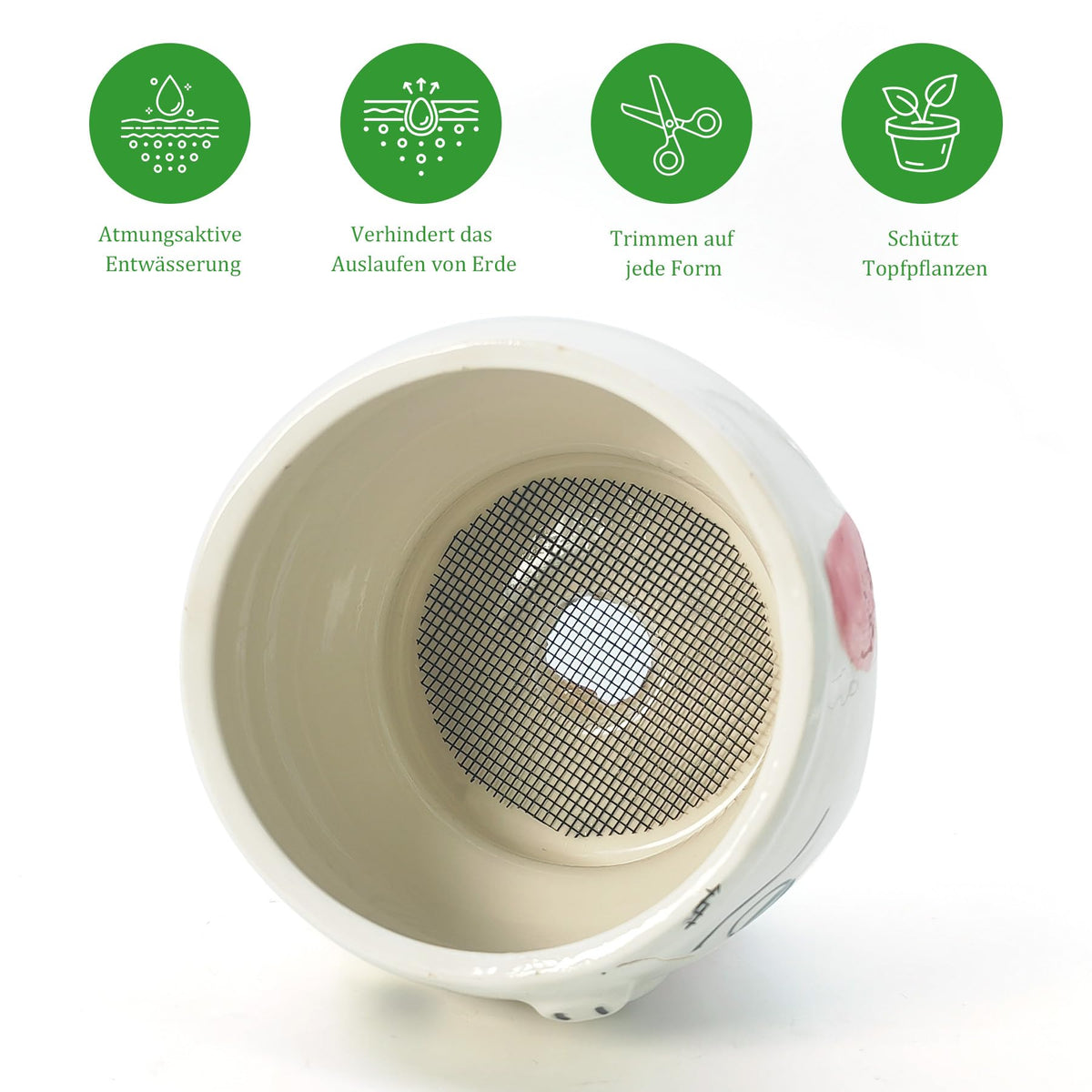 Lightweight drainage netting reduces weight compared to rock-filled pots.