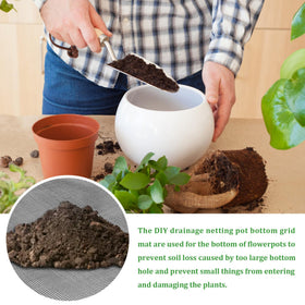 Prevent soil leakage from pot drainage with small-holed mesh by Nufiwra.