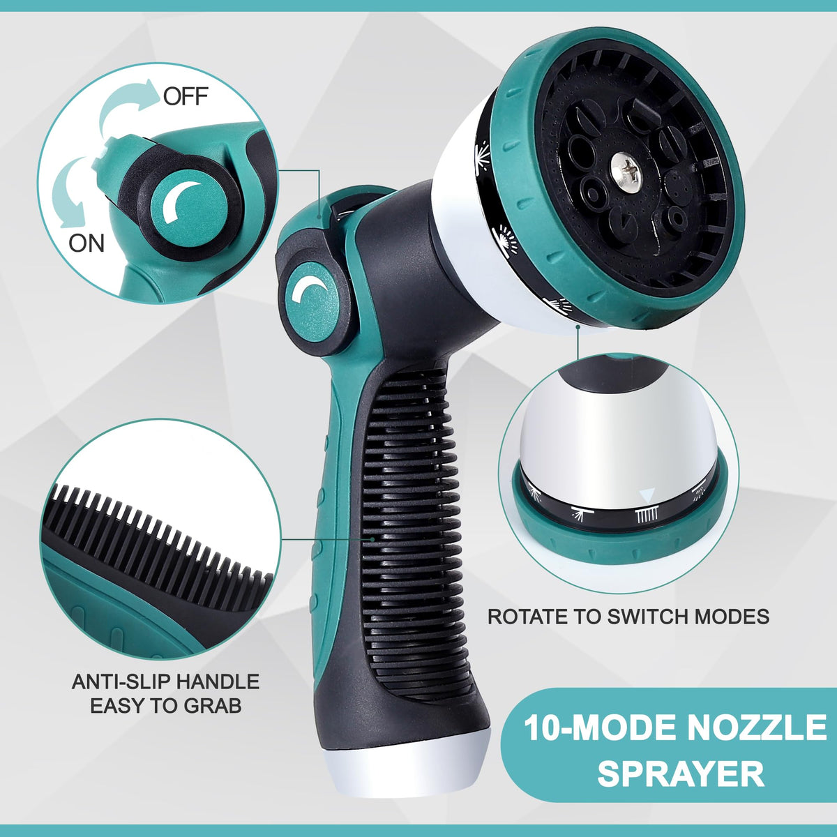 Numwot 10-mode nozzle provides versatile spray patterns for watering and cleaning