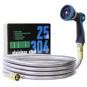 Numwot 25ft garden hose with stainless-steel exterior for durable outdoor watering