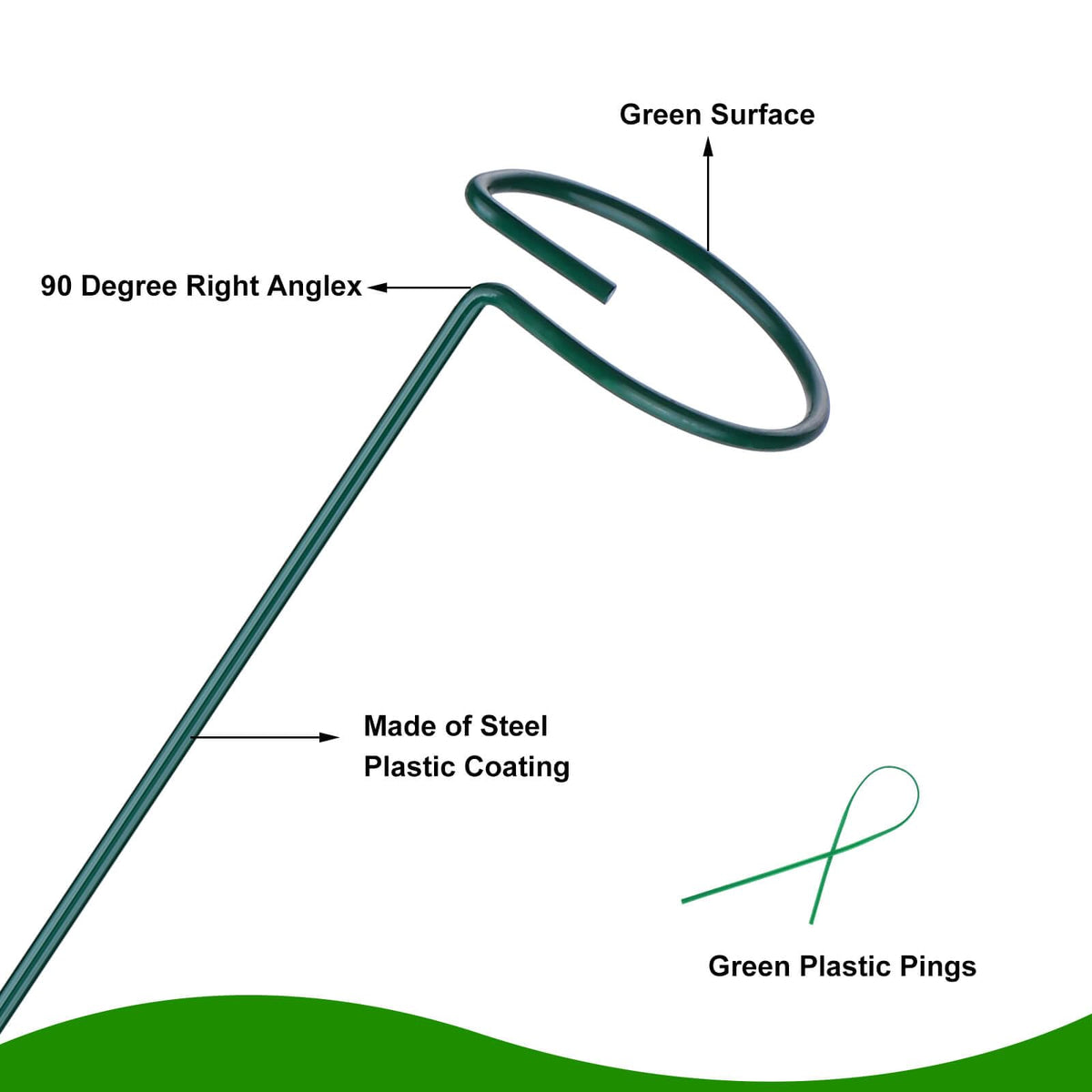 Numyew 16-inch stake with pointed tip for quick soil insertion.