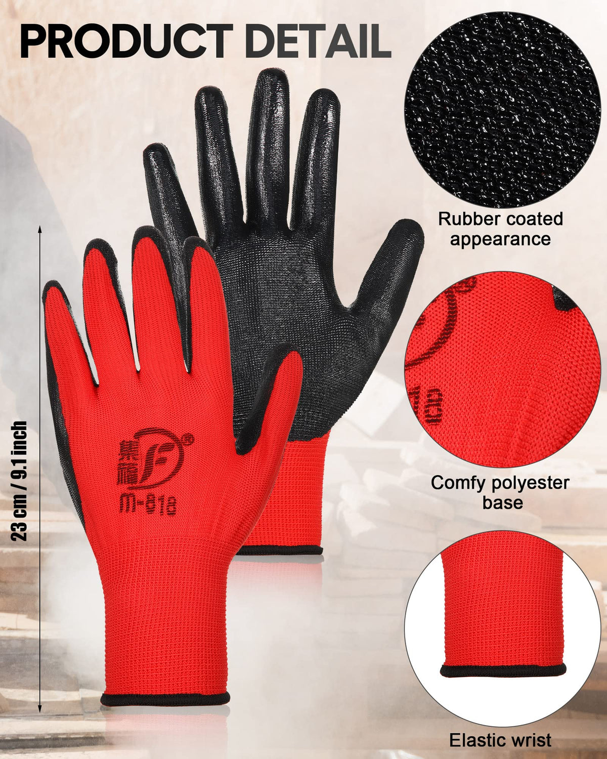 Nuogo black and red gloves with durable coating for wet and dry work.