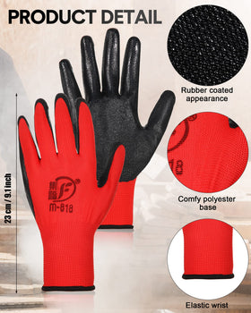 Nuogo black and red gloves with durable coating for wet and dry work.