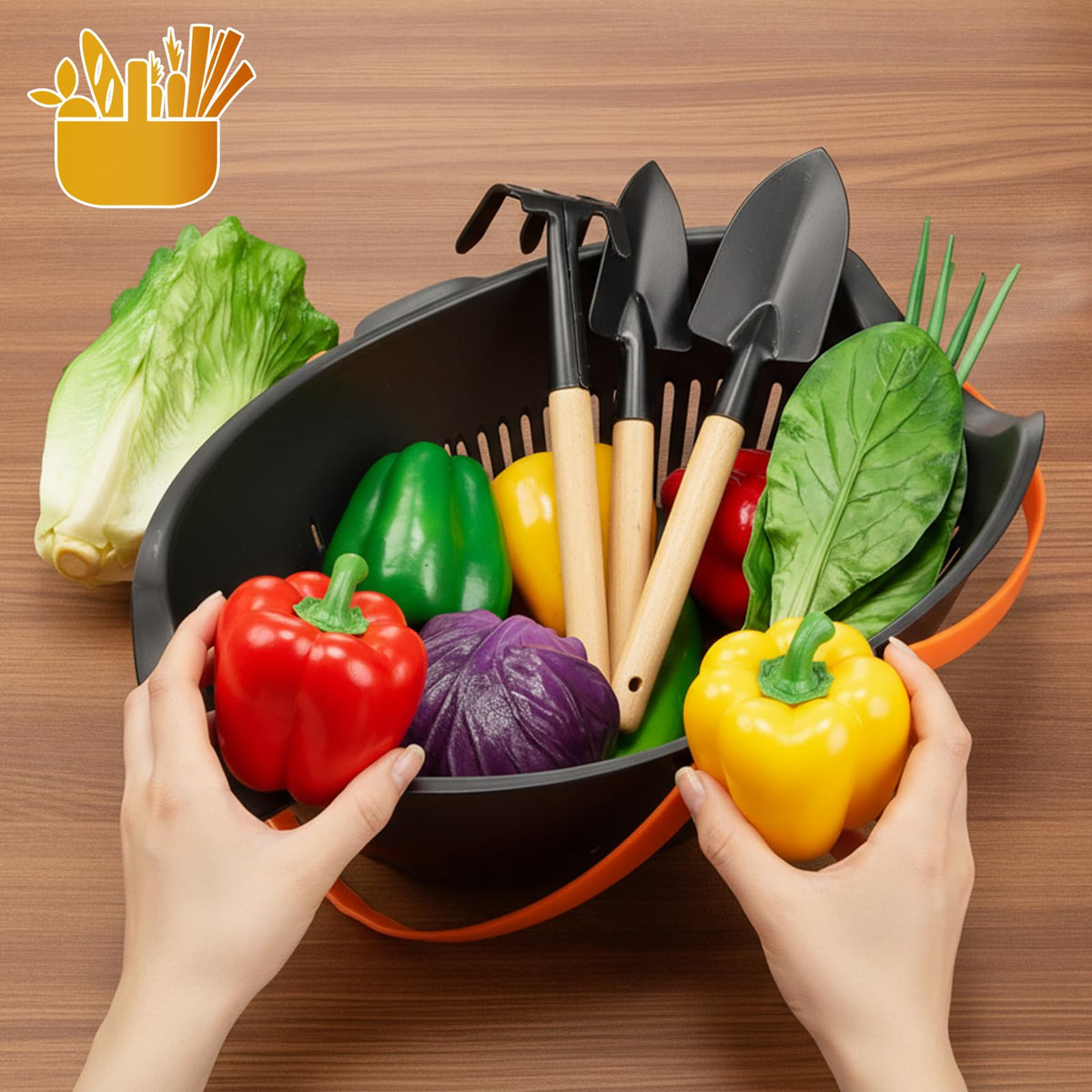 Nuogo lightweight plastic basket for easy carrying in the garden.