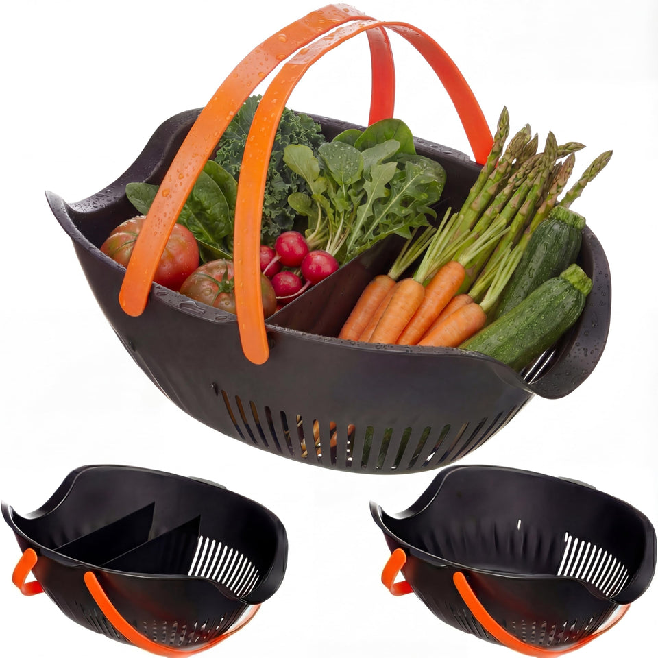 Nuogo garden harvest basket with side drain holes for quick washing.