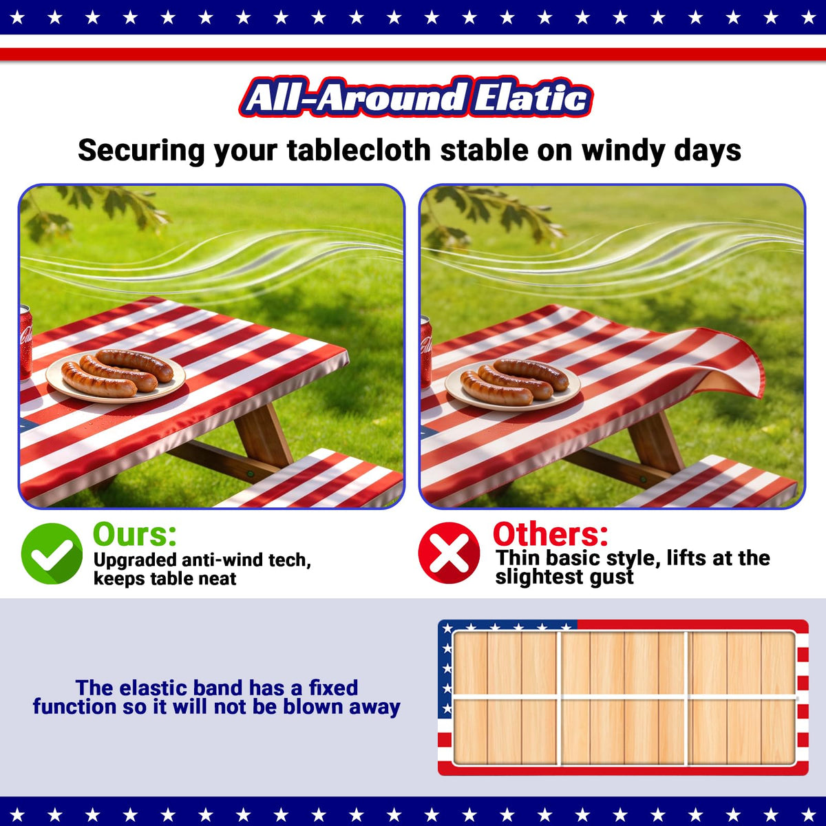 NUOLAN American flag pattern decor adds patriotic appeal to any outdoor table.