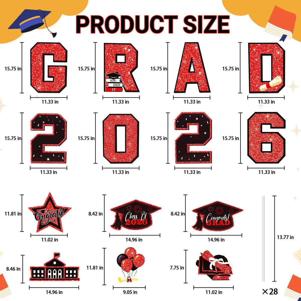 NUOLAN graduation yard sign set red with stakes for quick outdoor setup.