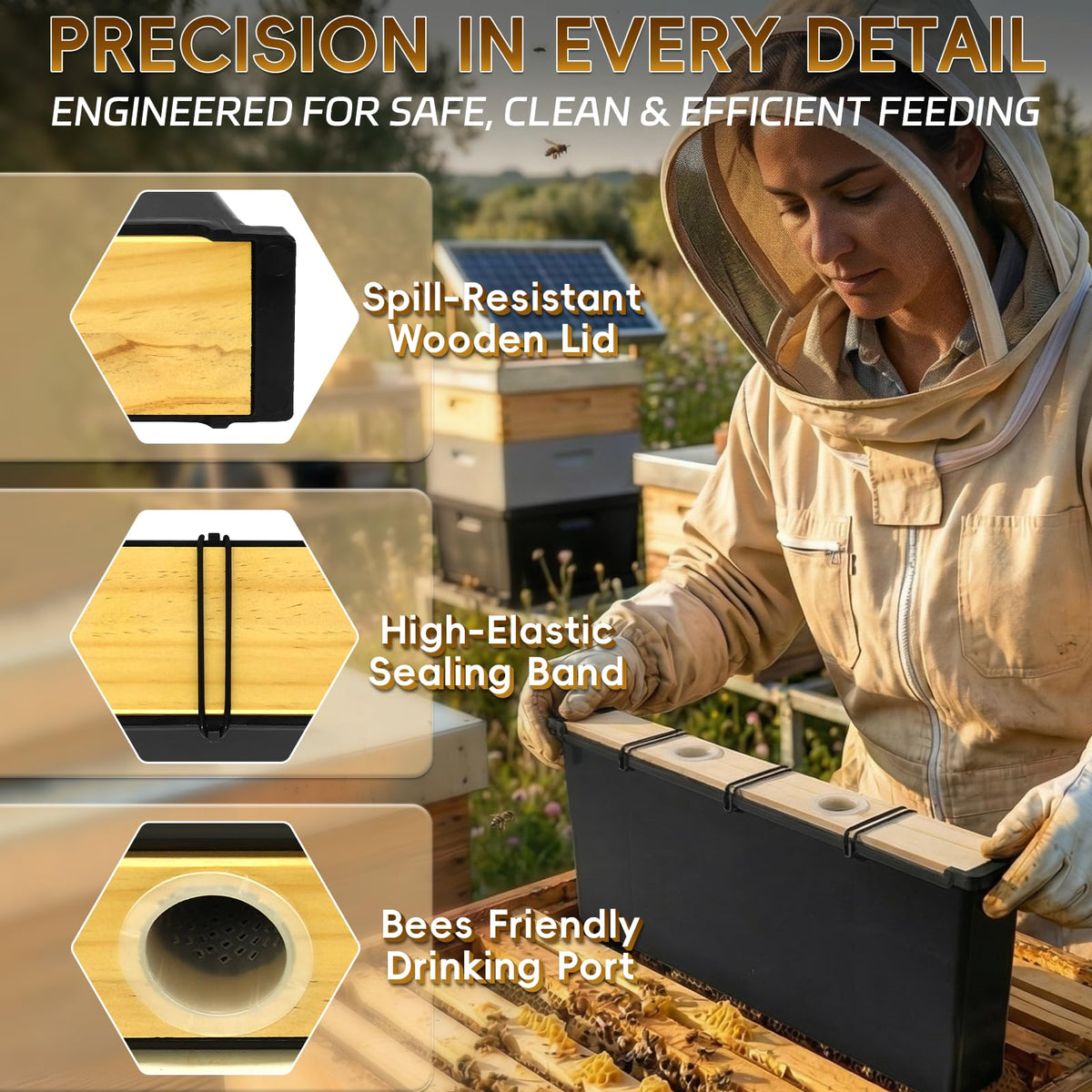 NUOMIC deep-frame feeder sits neatly inside the brood box.