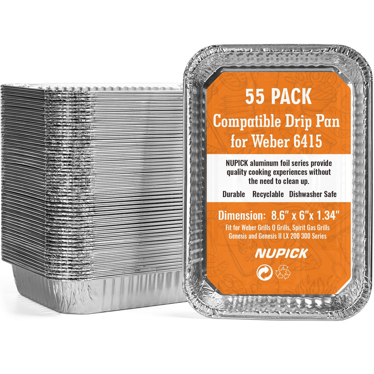 NUPICK 55-pack drip pans front view for quick cleanup