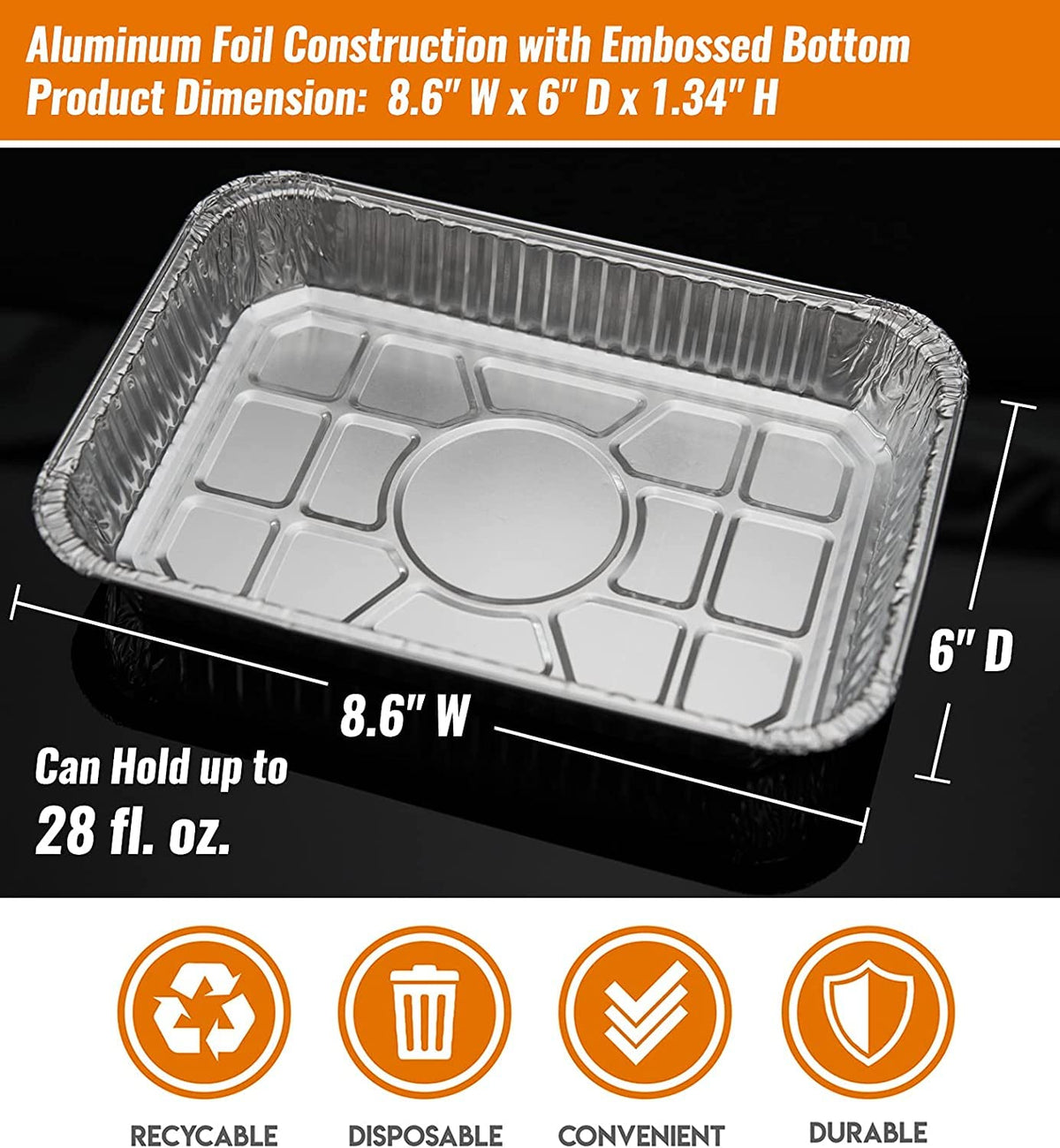 NUPICK 55-pack drip pans top dimensions for precise fit