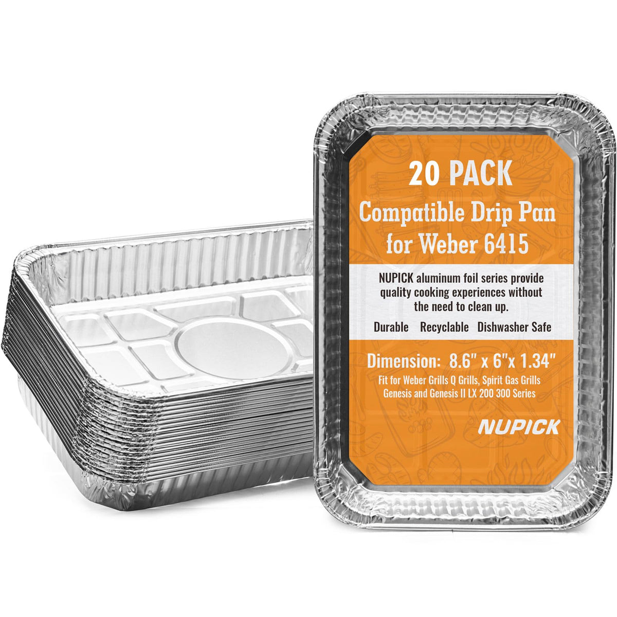 NUPICK 6415 drip pans for Weber Spirit base, sturdy disposable tray for quick cleanup.