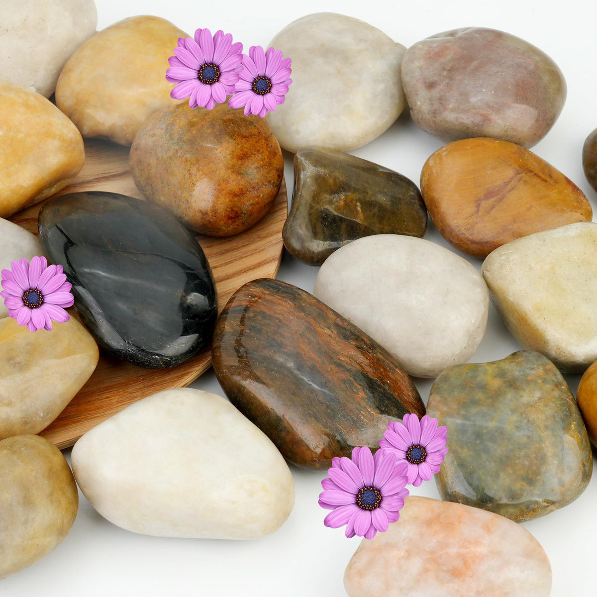 NUPICK 6lb river rocks for indoor plants, 2-3 inch, enhances color and moisture retention.
