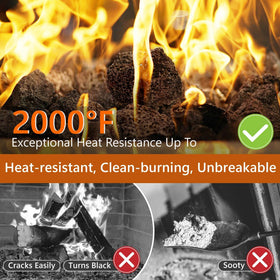 NUPICK fire pit rocks showcase red lava stones ideal for gas fire systems.