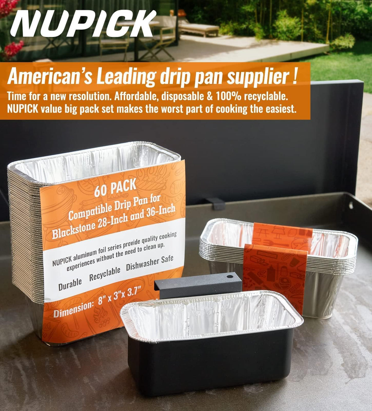 NUPICK 60-pack grease cup liners in a reusable aluminum set for long-lasting use