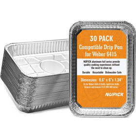 NUPICK 30-pack grill drip pans for Weber, clean-up friendly and mess-reducing.