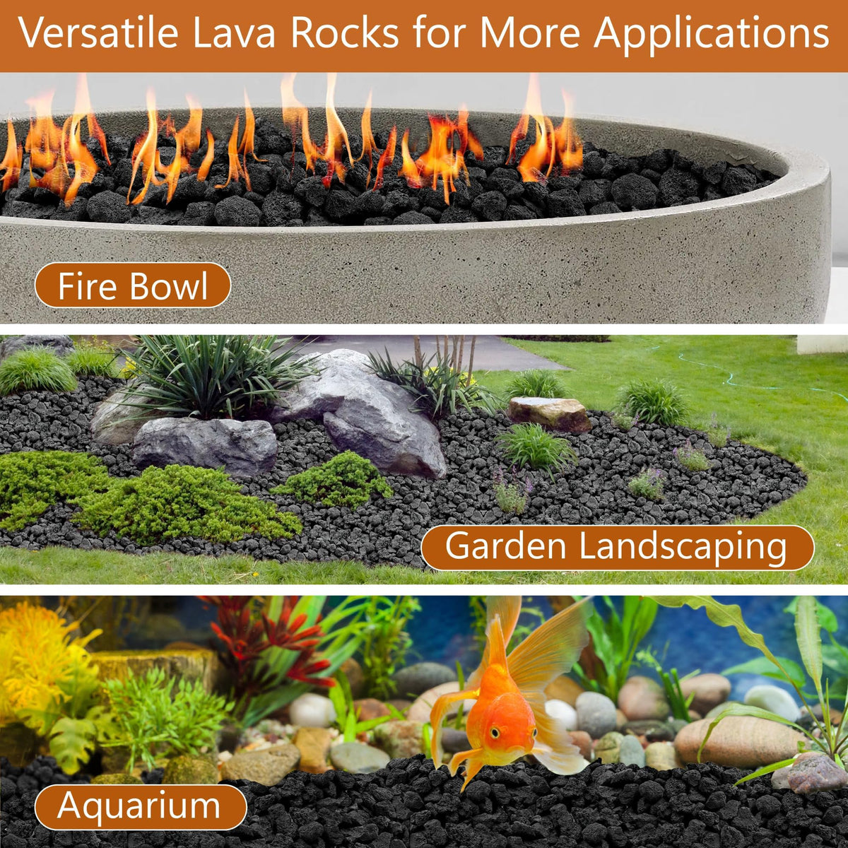 NUPICK lava rock conceals burner hardware for a neat, safe installation.