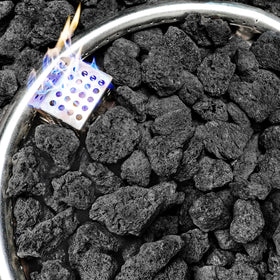 NUPICK lava rock in a fire pit for clean, even heat distribution.