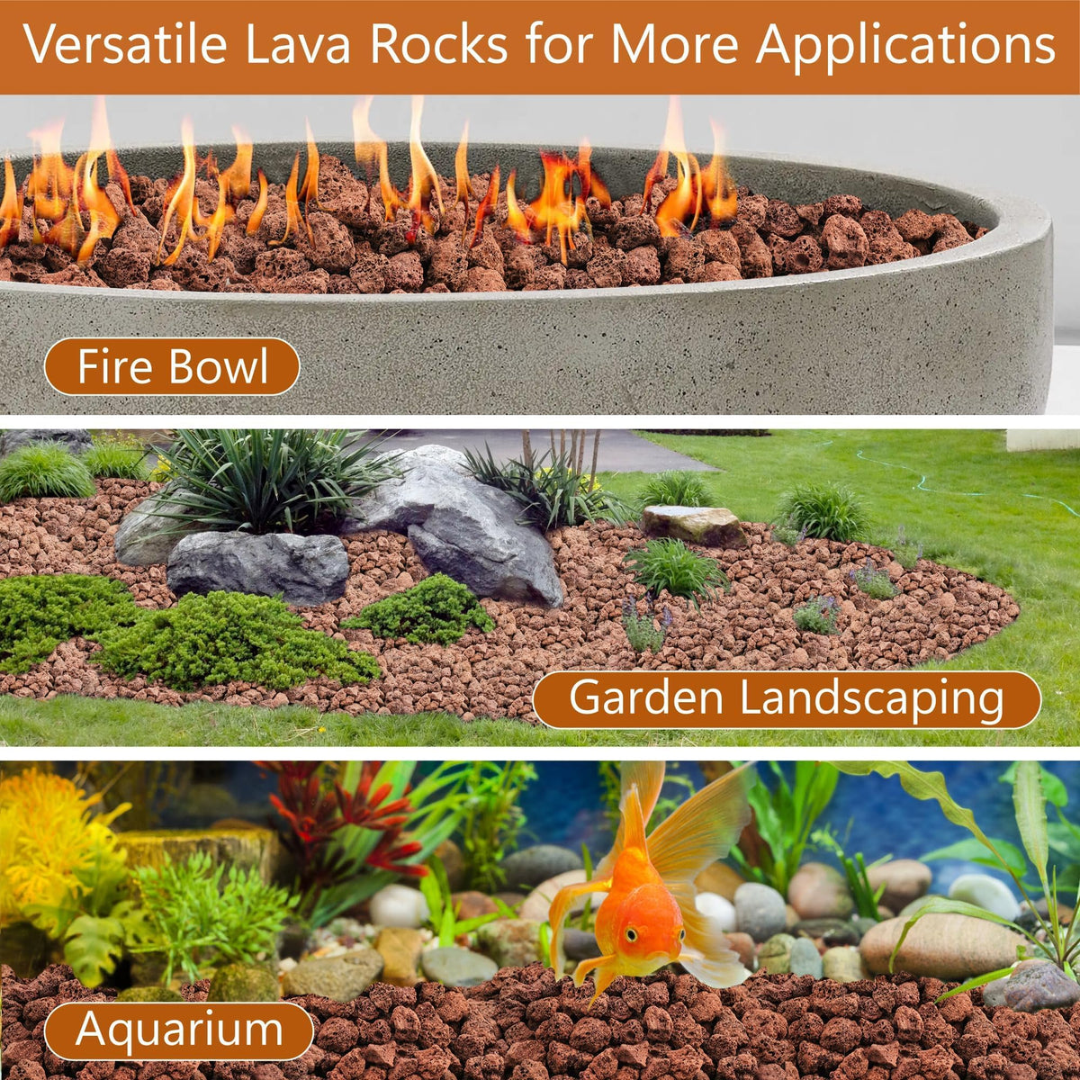NUPICK lava rocks layer with fire glass for sparkling flame effects.