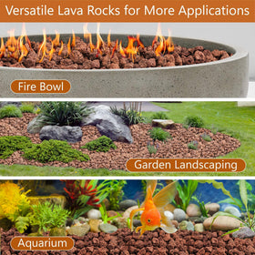 NUPICK lava rocks layer with fire glass for sparkling flame effects.