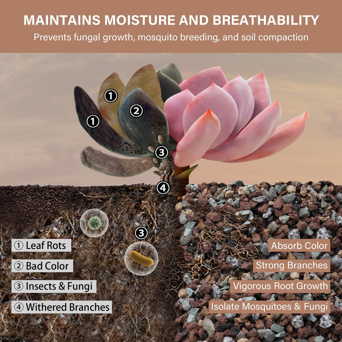 NUPICK lava rocks balance minerals aiding soil health and root growth.