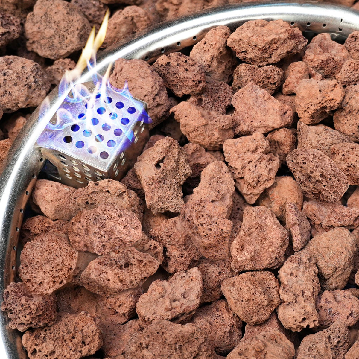 NUPICK red lava rocks for fire pits adding vibrant color and clean burn.