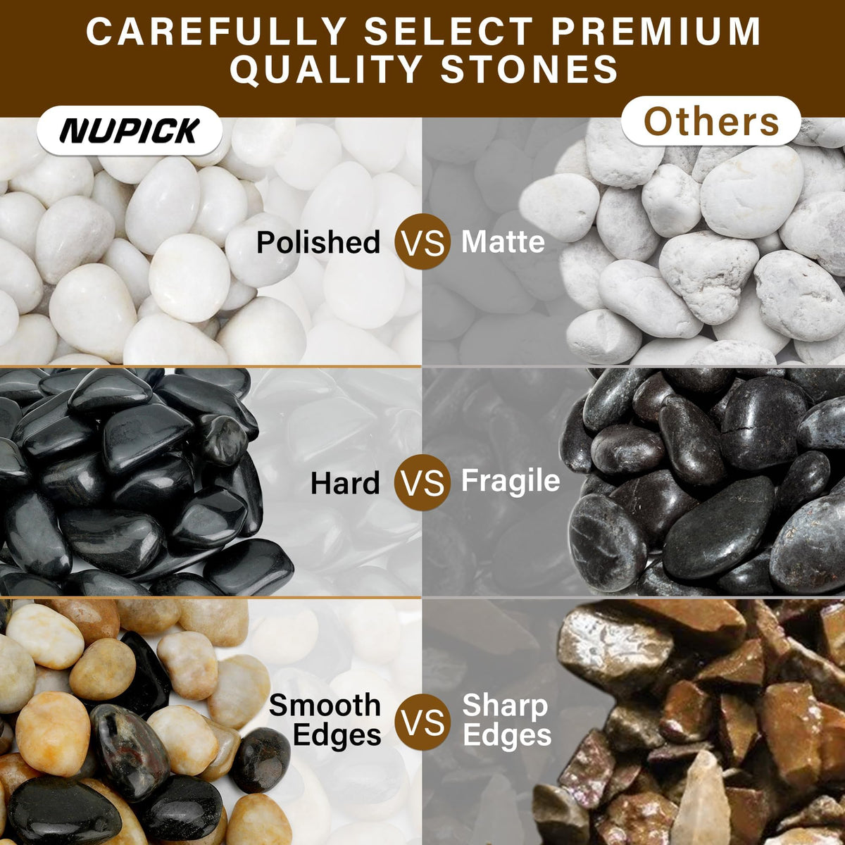 NUPICK river rocks with smooth natural surface brighten soil and decor.