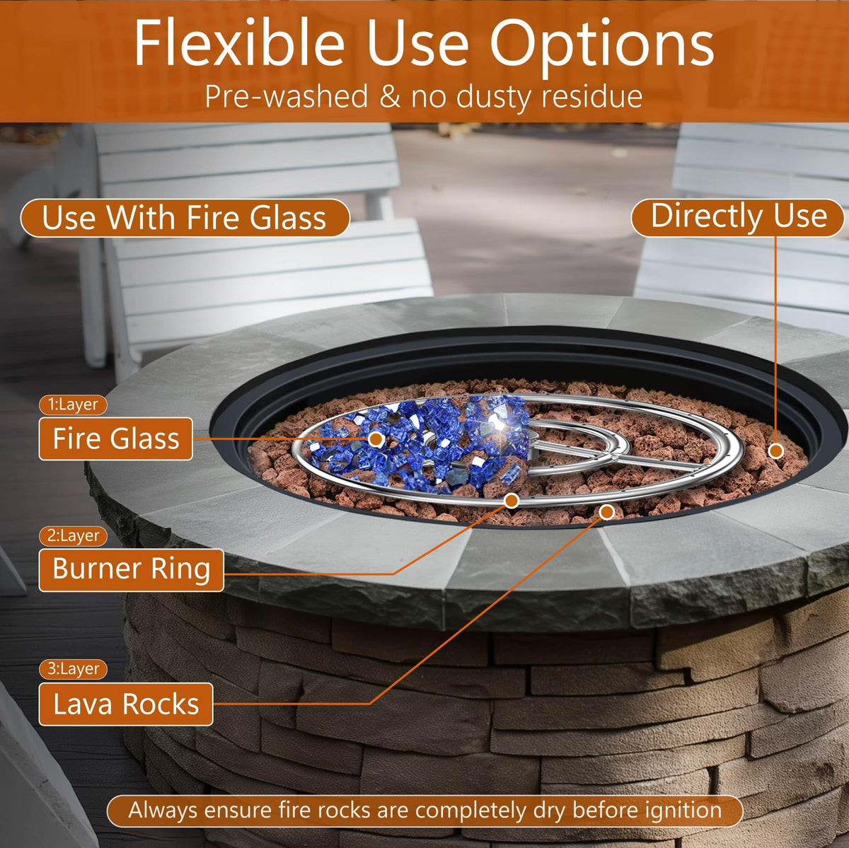 NUPICK lava rocks heat-resistant to 2000°F for safe indoor or outdoor use.